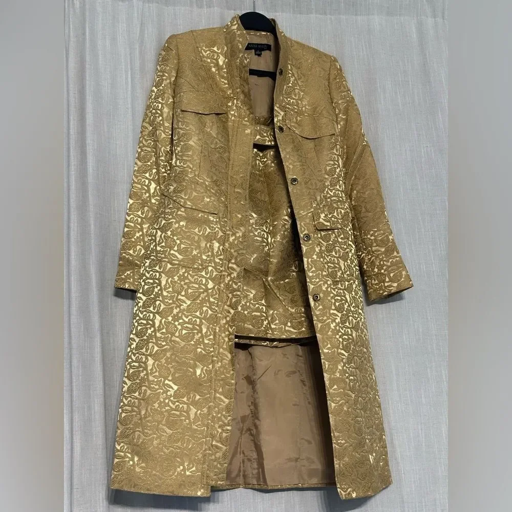 Anne Klein - Gold Tailored Trench and Skirt Suit set - Picture 2 of 16
